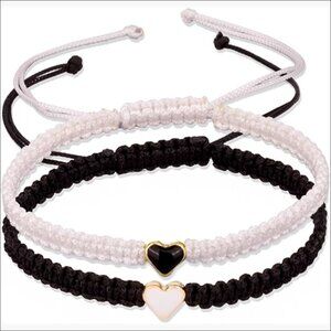 Adjustable Heart Beaded Matching Bracelets Set, Unisex Couples Gift